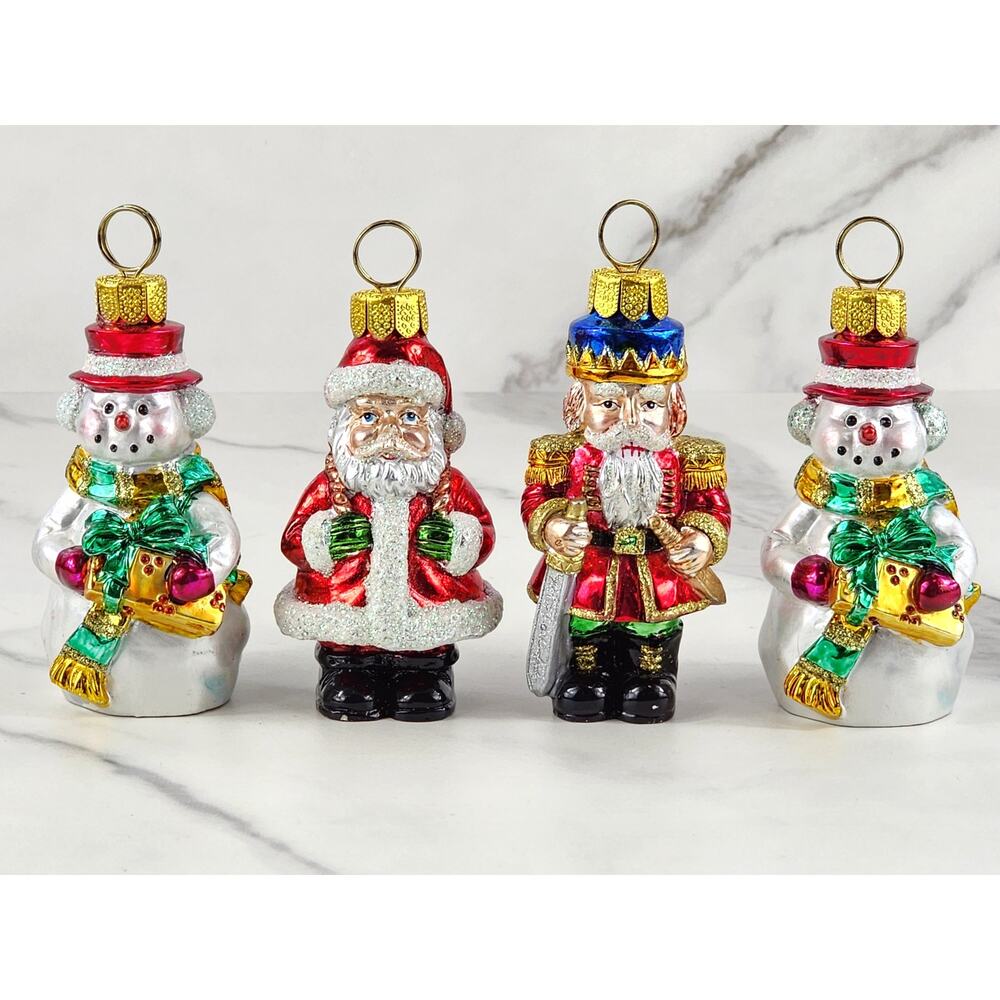 TWC Christmas Tree Ornaments Santa Snowman Nutcracker 4" Resin 90s Holidays x4